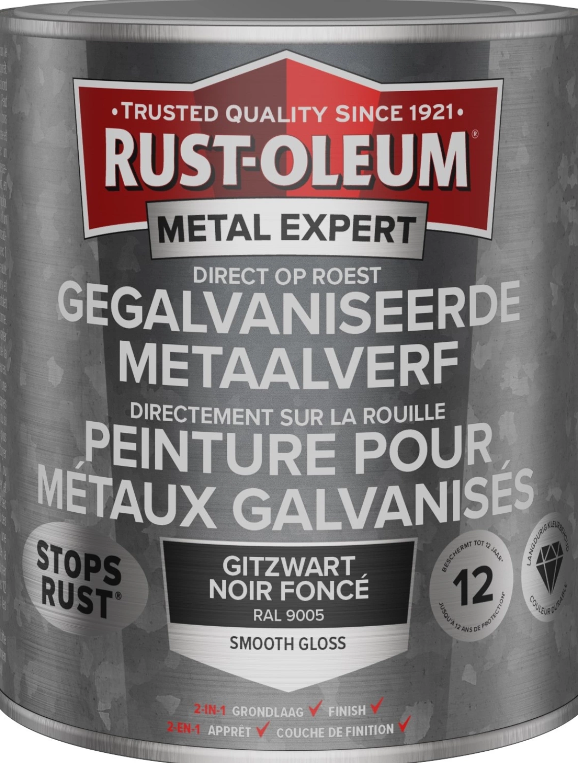 Rust-Oleum Gegalvaniseerde Metaalverf - RAL 9005 gitzwart - 0,75L