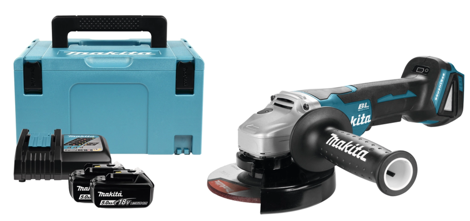 Makita DGA505RTJ 18V Li-Ion Accu haakse slijper set (2x 5.0Ah accu) in Mbox - 125mm - koolborstelloos - softstart-image