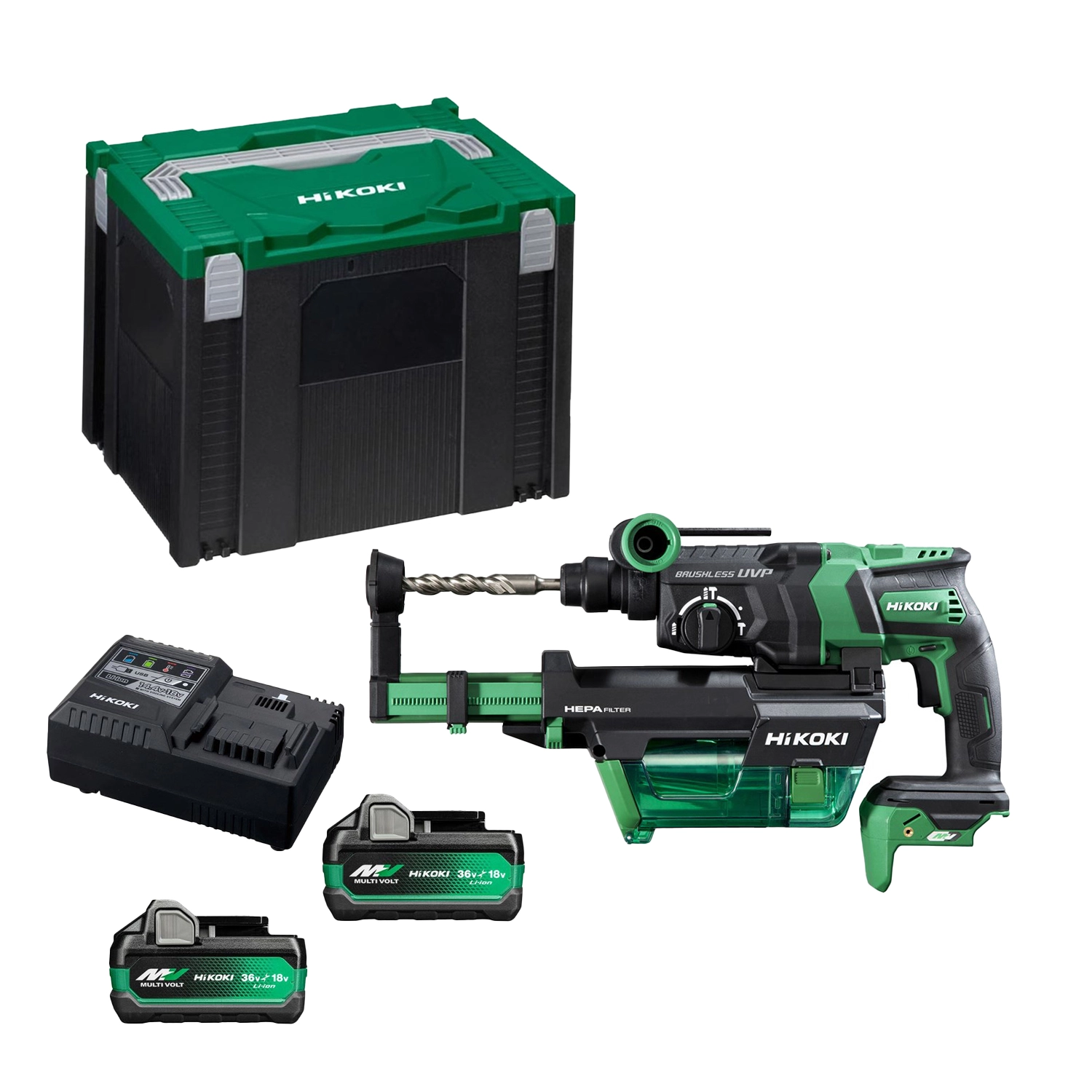 HiKOKI DH36DPEWEZ 36V Li-ion Accu boorhamer set (2x2.5Ah) - SDS+ met stofafzuigunit in HSC IV koffer-image