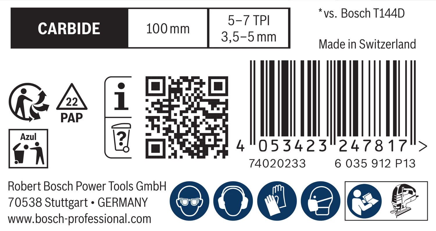 Bosch EXPERT T144DHM Lame de scie sauteuse rapide pour bois dur - 100 mm - bois (10 pièces)-image