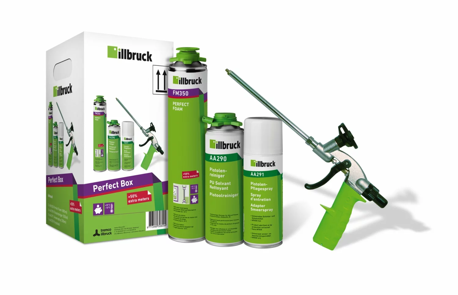 illbruck FM350 Perfect Box - 7x FM350 - 880 ml + AA290 Reiniger + AA291 Smeerspray + AA250 Foam Gun Pro-image