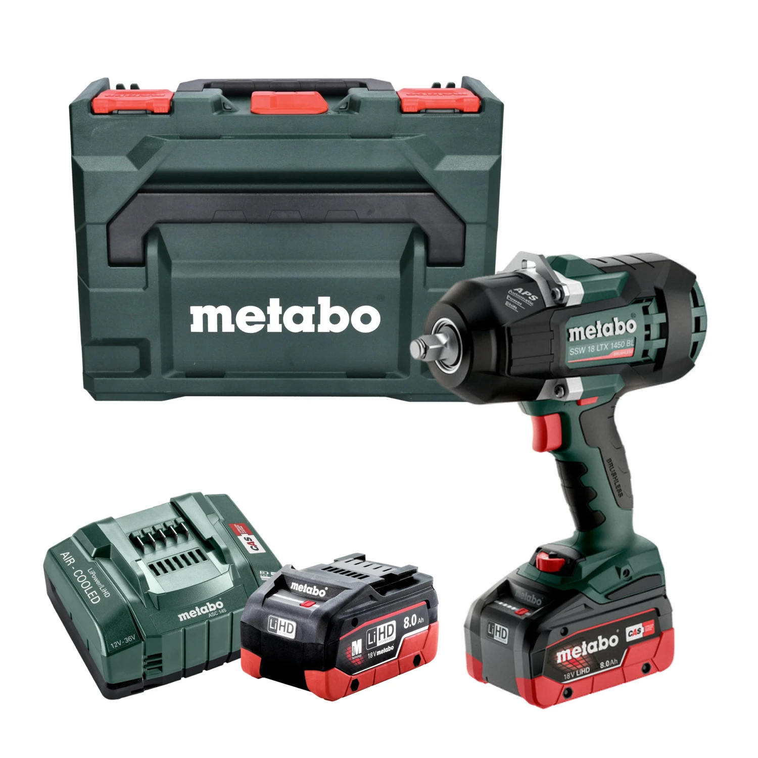 Metabo SSW 18 LTX 1450 BL 18V Li-ion Accu Slagmoersleutel set (2x8.0Ah LiHD accu) in Metabox-image