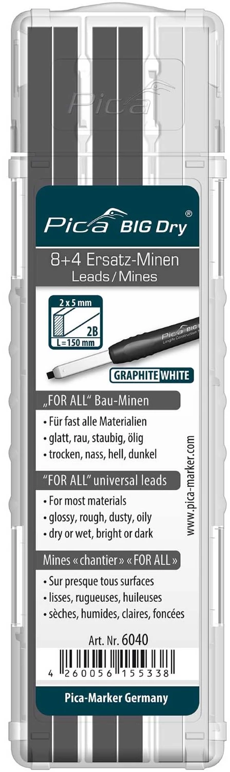 Pica 6040 BIG Dry Refill - Graphite/Blanc (12 stylos)-image