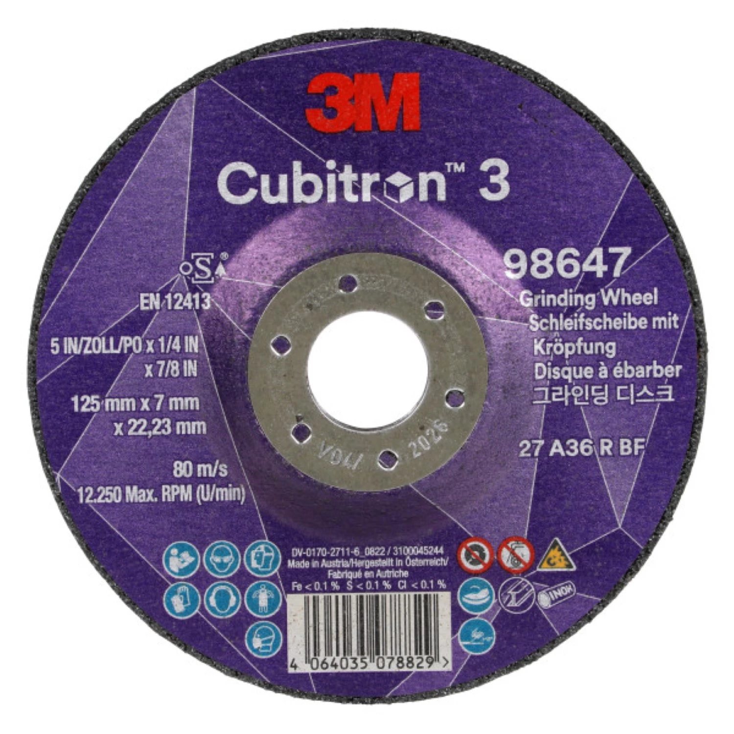 3M Cubitron™ 3 Disque à ébarber - 125 mm x 7 mm x 22,23 mm - K36 - T27 (10 pièces)-image