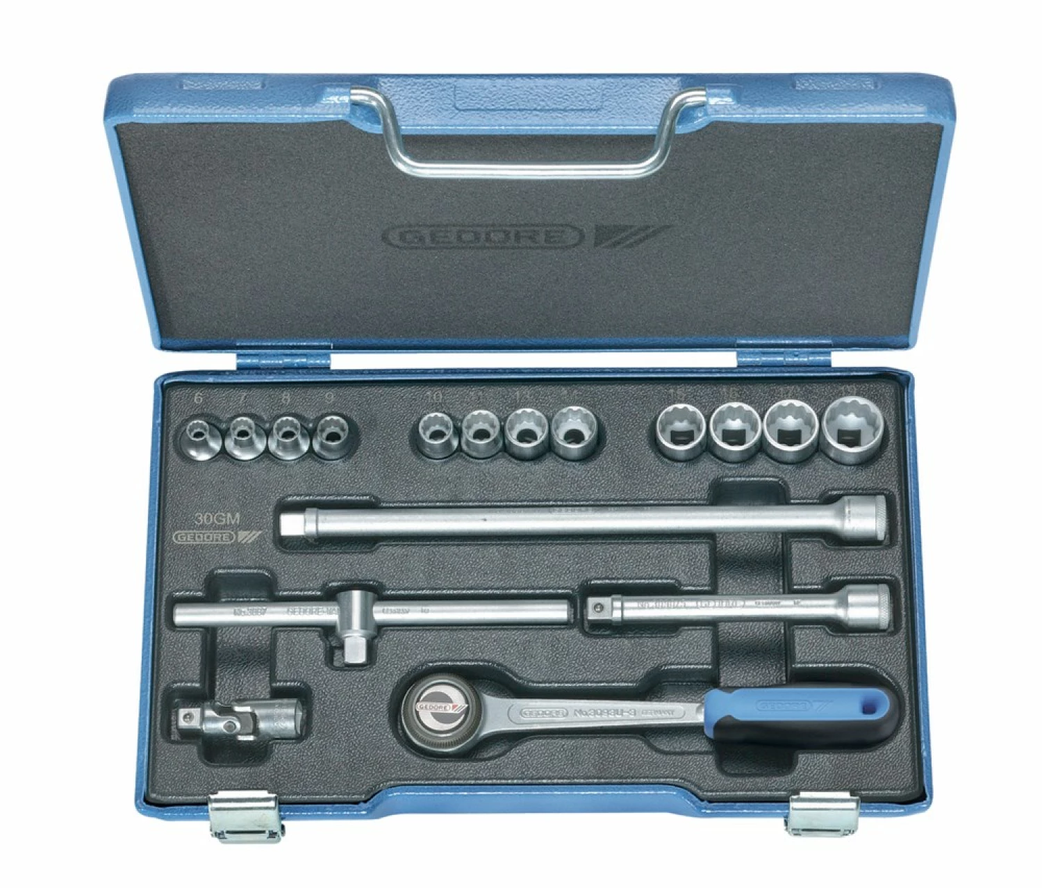 Gedore D 30 GMU Jeu de clés à cliquet et de douilles en coffret 17 pièces - 3/8 ».-image