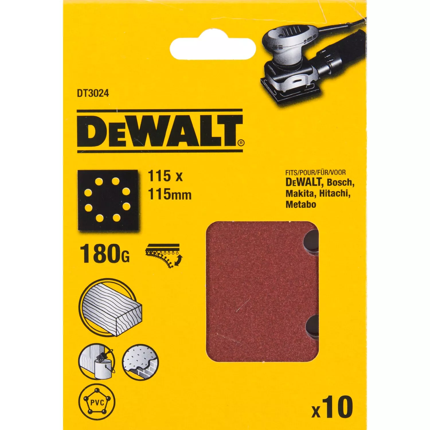 DeWALT DT3024 Feuille abrasive plate - K180 - 115 x 115 mm (10 pièces)-image