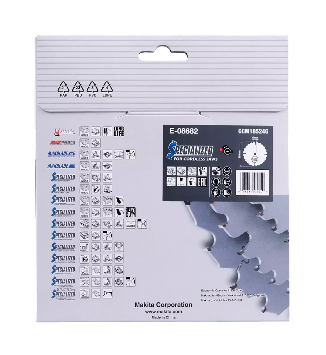 Makita E-08682 Cirkelzaagblad - Efficut - 185x30x24T - Hout-image