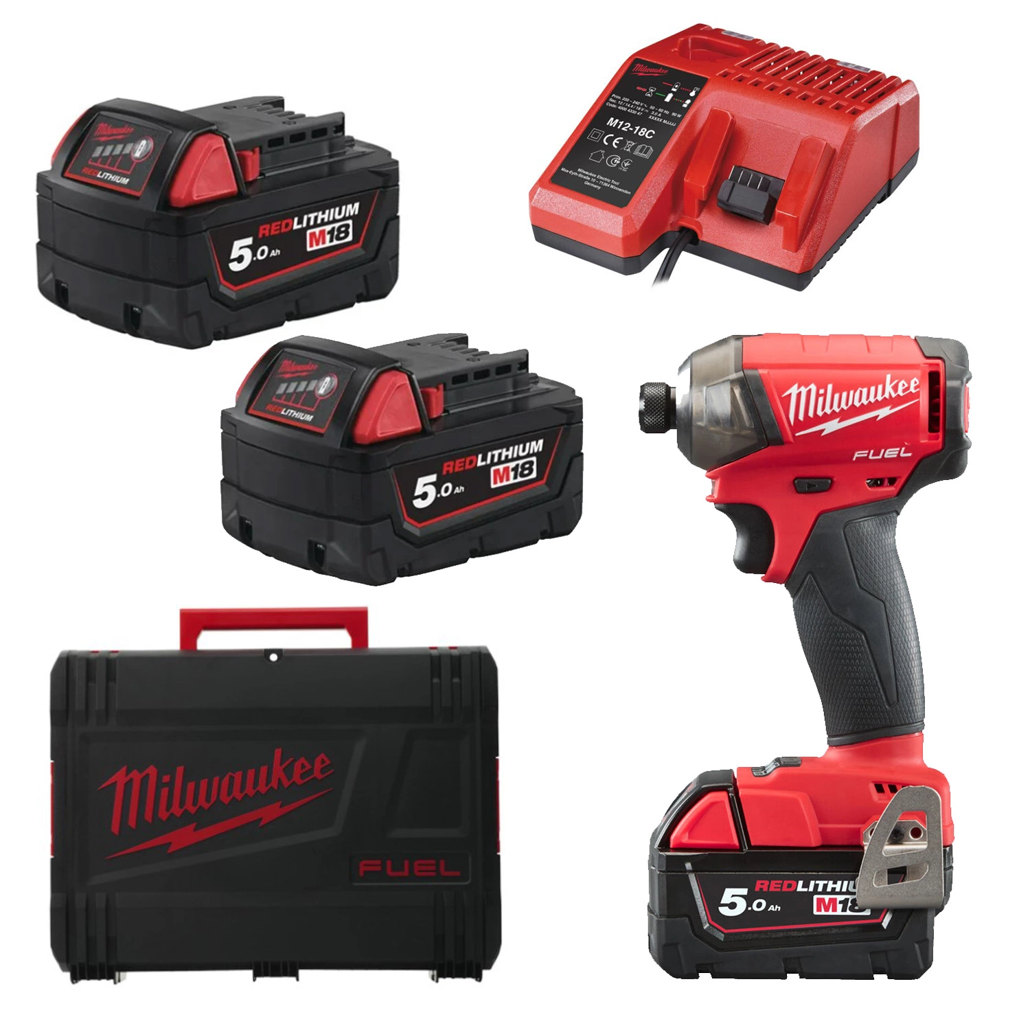 Milwaukee M18 FQID-502X Tournevis à chocs sans fil 18V Li-Ion (2x batterie 5.0Ah) en HD Box - sans charbons-image
