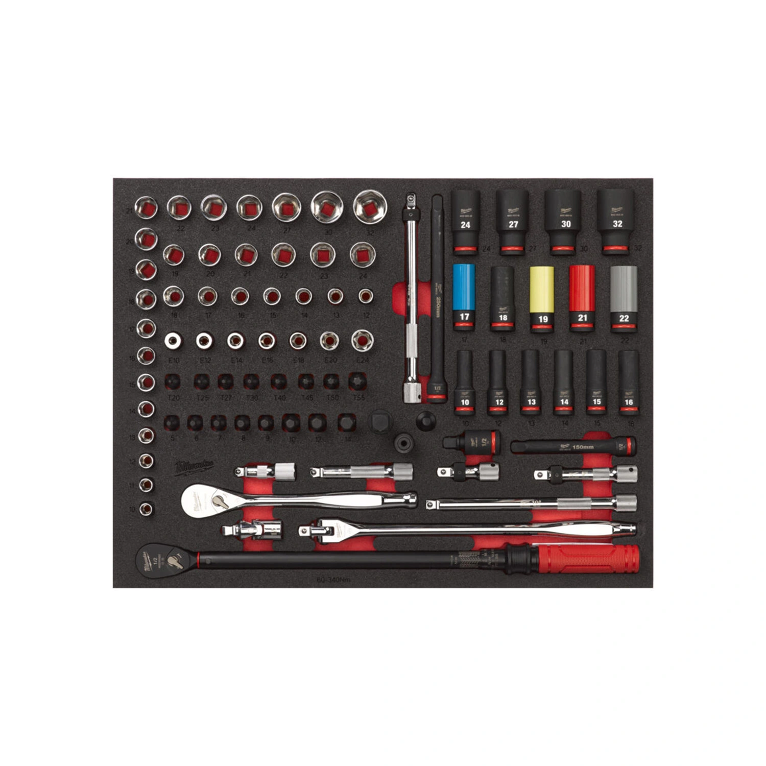 Milwaukee 4932502082 85-delige Ratel- en krachtdoppenset - in foam inlay - 1/2"