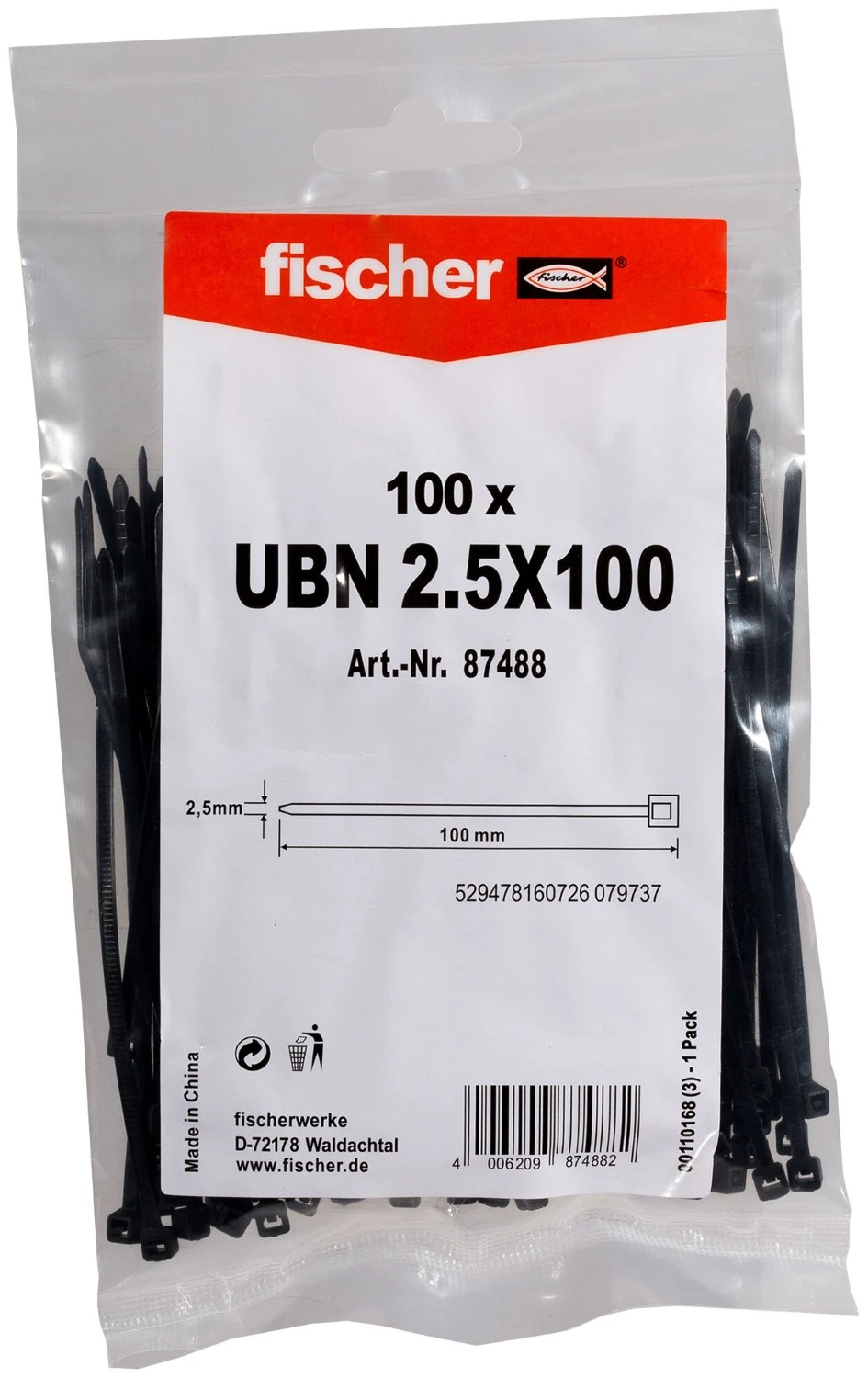 fischer Kabelbinder UBN - Zwart - 2.5x100 mm - 100st