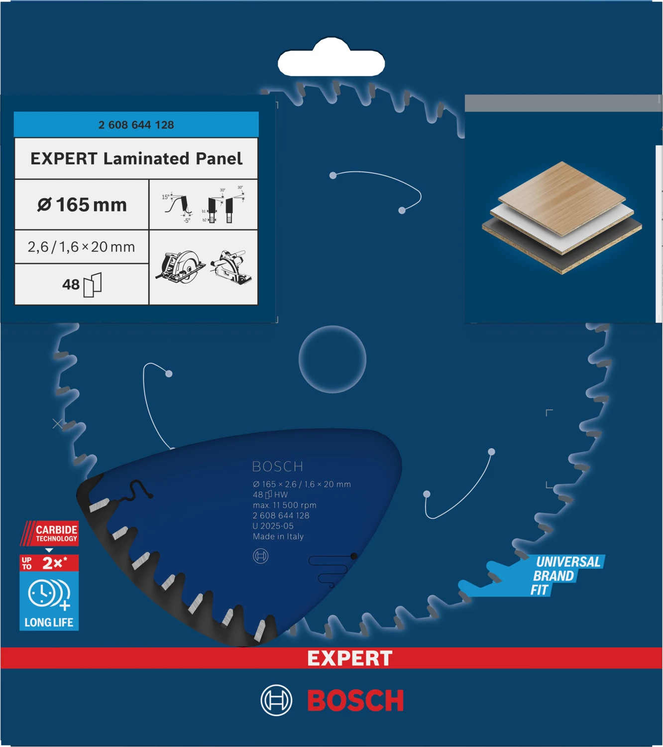 Bosch 2608644128 - Lame de Scie Circulaire Expert pour Laminated Panel, 165 x 20 x 2,6 mm, 48D-image