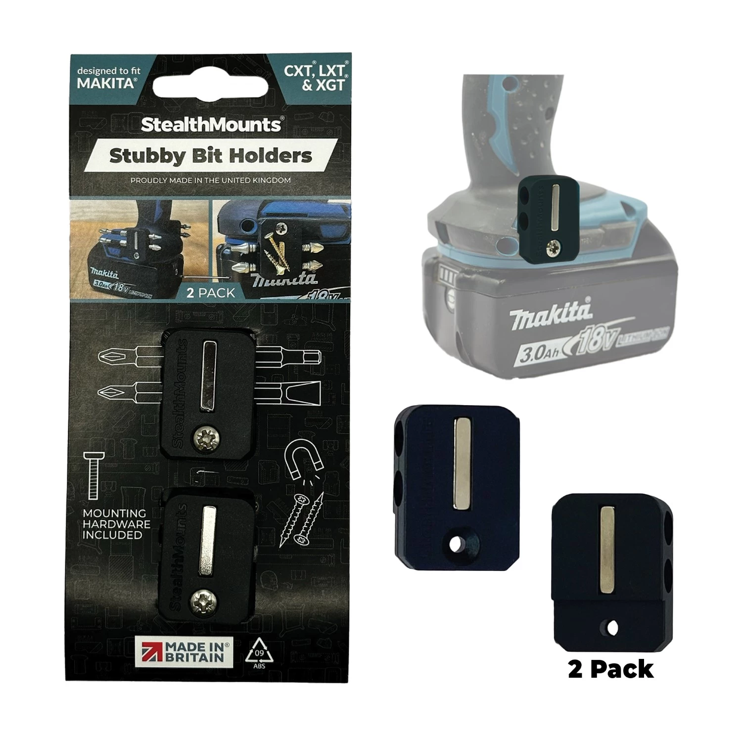 StealthMounts BH-MK-S-BLK-2 BLACK Stubby magnetische bithouder voor Makita - Zwart - 2-pack-image