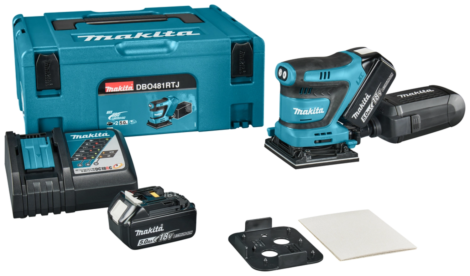 Makita DBO481RTJ LXT 18V Li-ion Accu vlakschuurmachine set (2x 5,0Ah) in Mbox - 114x140mm-image