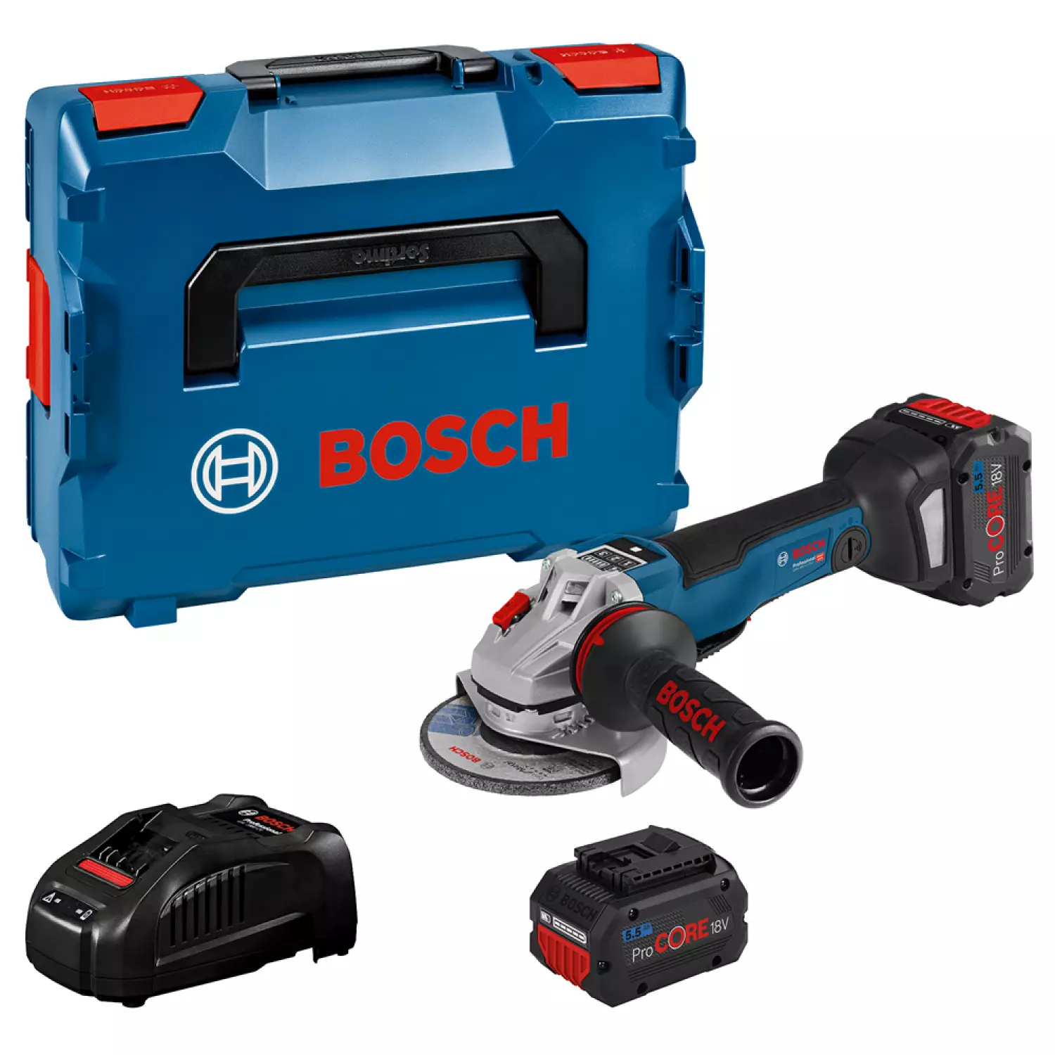 Bosch GWS 18V-10 PSC 18V Li-ion accu haakse slijper set (2x 5.5Ah accu) in L-Boxx - 125 mm - koolborstelloos-image