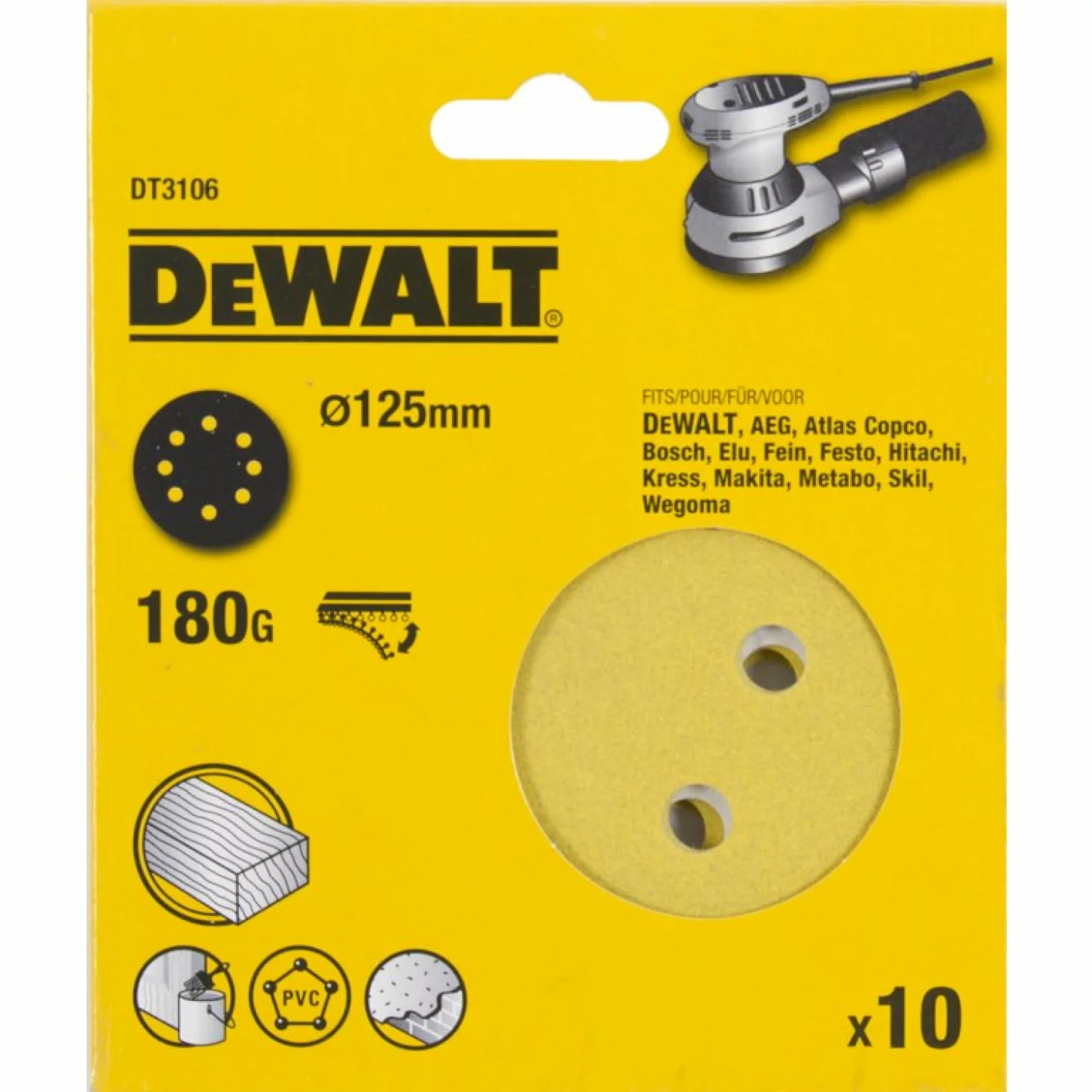 DeWALT Disque abrasif 125 mm, lot de 10