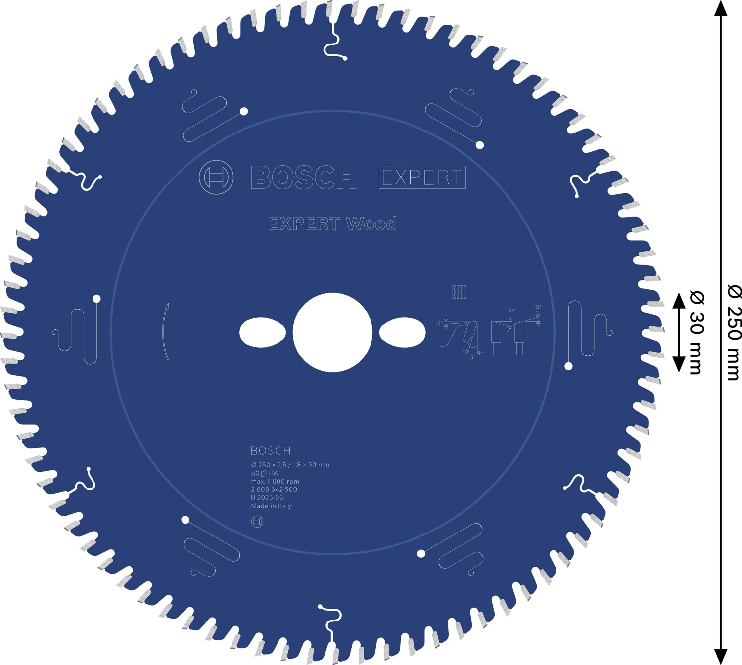 Bosch 2608642500 Expert Cirkelzaagblad - 250 x 30 x 80T - Hout - Carbide-image