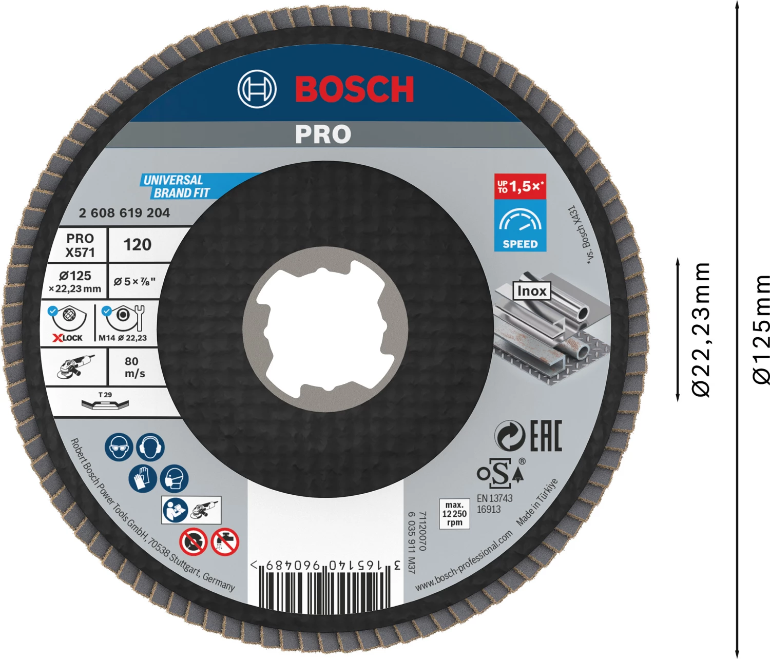 Bosch 2608619204 - X-LOCK disque à lamelles Best for Metal bombée, fibre de verre, Ø125mm, G 120, X571-image