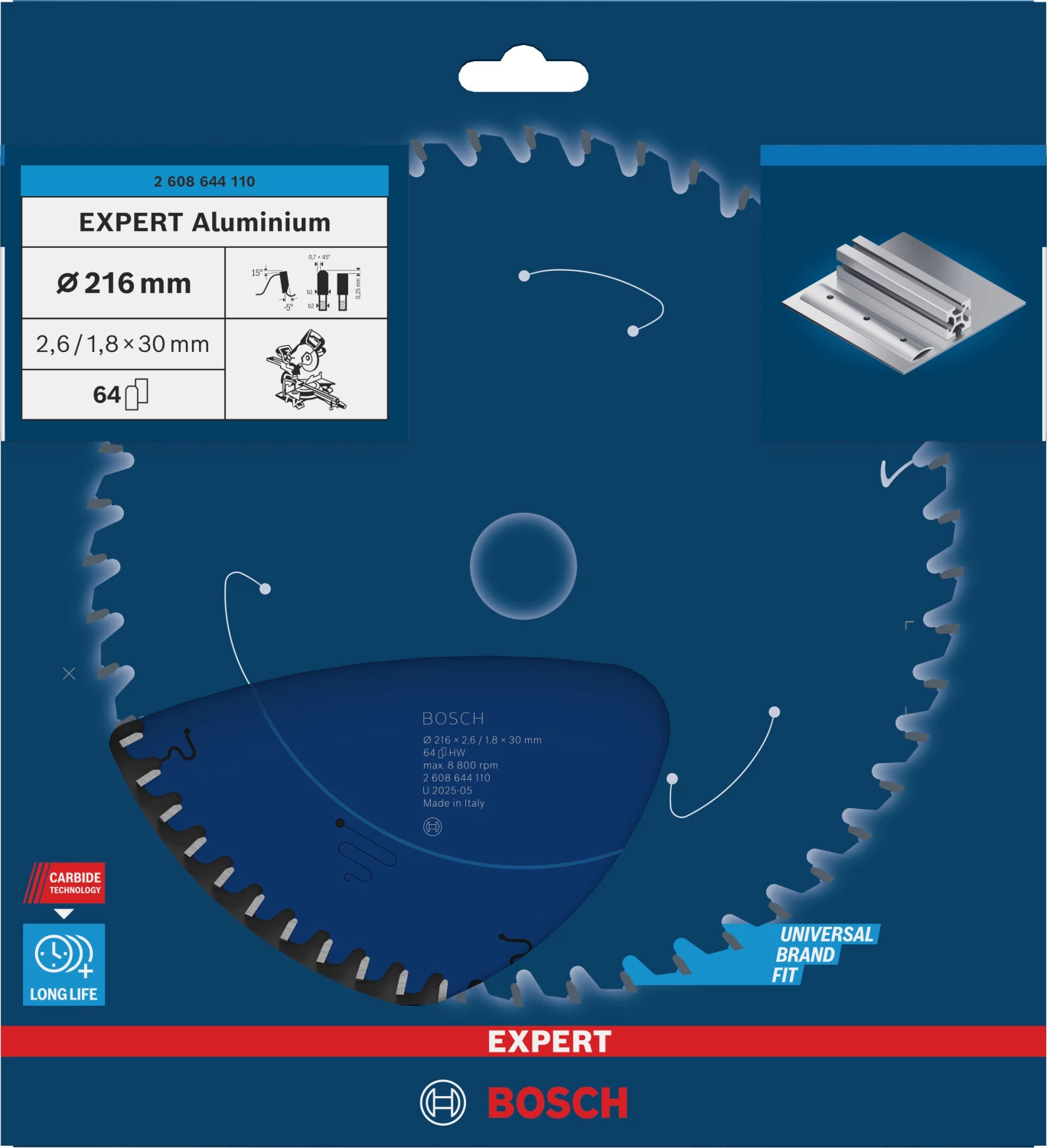 Bosch 2608644110 - Lame de Scie Circulaire Expert pour Aluminium, 216 x 30 x 2,6 mm, 64D-image