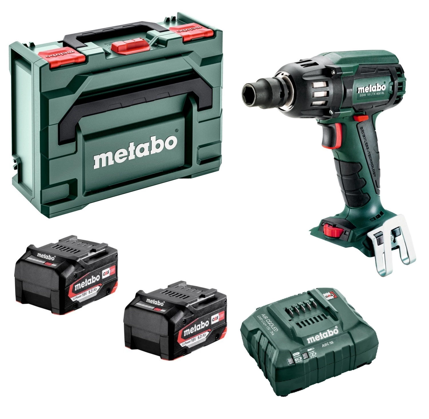 Metabo SSW 18 LTX 400 BL 18V Li-Ion Accu slagmoersleutel set (2x 5.2Ah Li-Power accu) in metaBOX - 400Nm - 1/2" - koolborstelloos-image