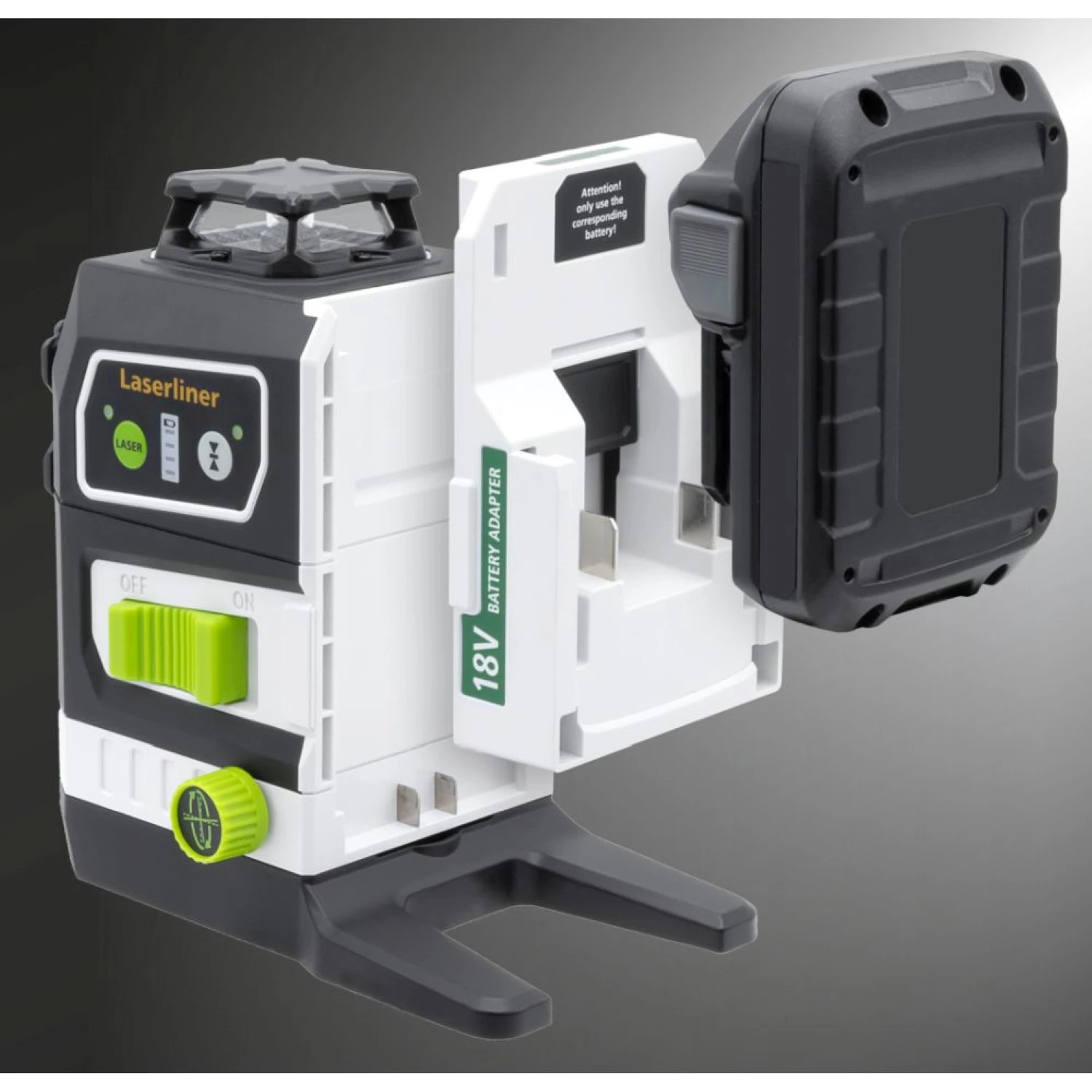 Laserliner PowerPlane-Laser 3G Multi-18V Laser à lignes croisées dans L-Boxx - 3 lignes - vert - 60 m - IP54 + trépied laser VarioStand L + adaptateur Metabo-image