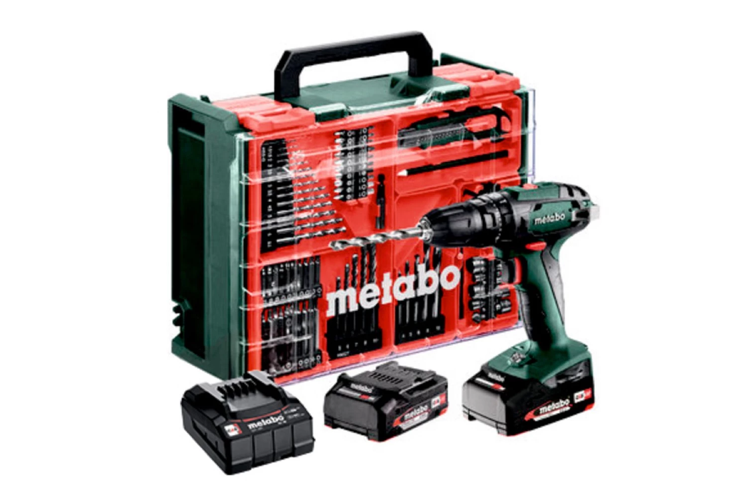 Metabo SB 18 Set Atelier mobile 18V Li-ion perceuse-visseuse à percussion avec batterie (2x 2.0Ah accu) en coffret incl. ensemble d'accessoires de 78 pièces-image