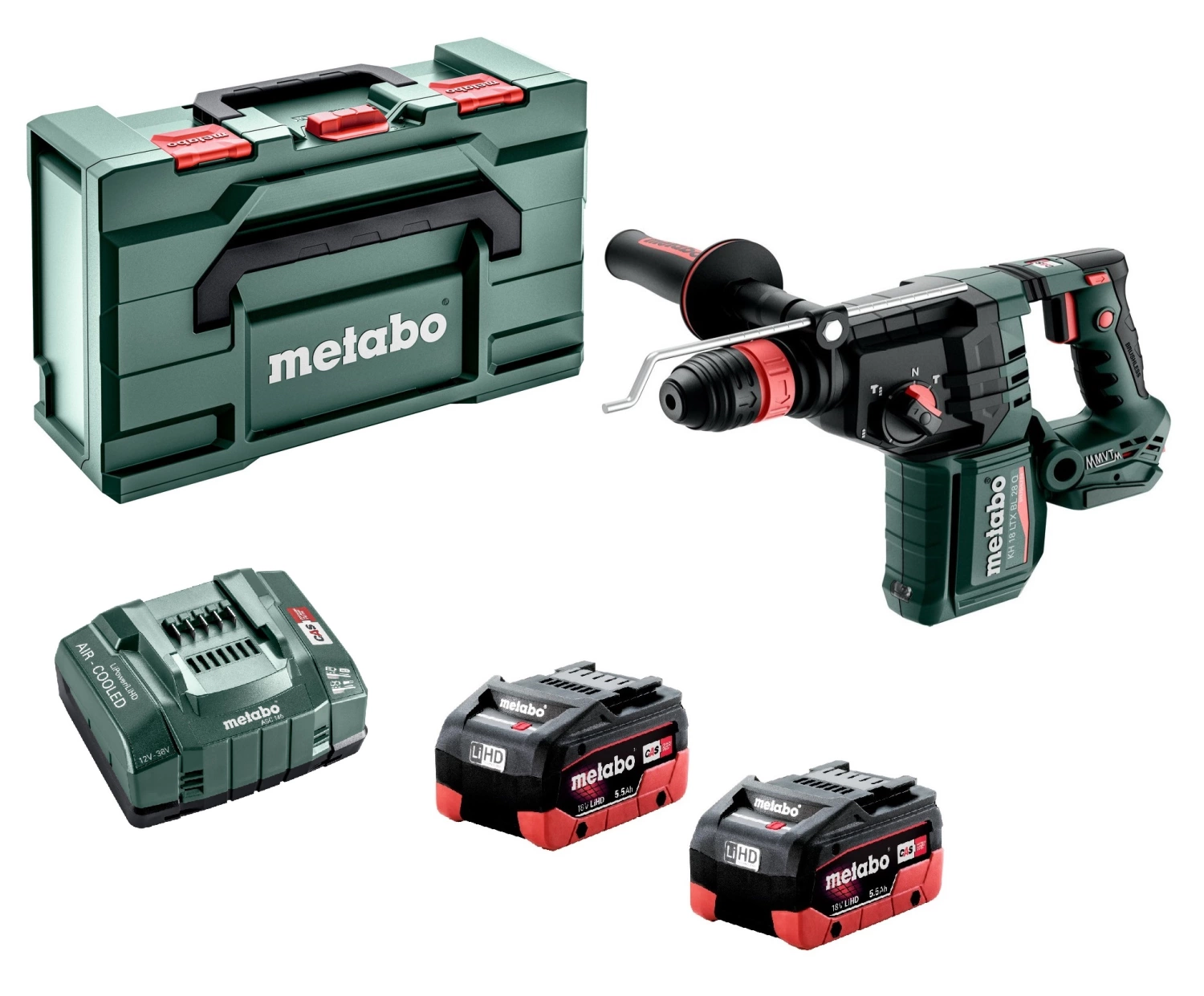 Metabo KH 18 LTX BL 28 Q 18V Li-ion Accu combihamer set (2x5.5Ah LiHD accu) in Metabox-image