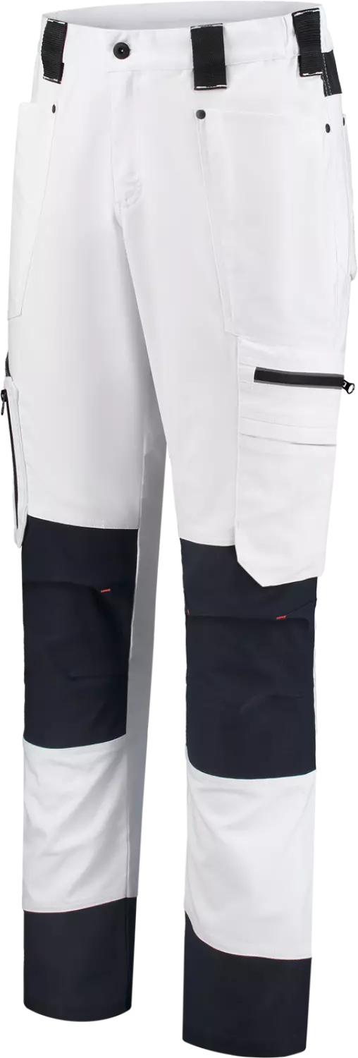 Workman 9004 STRETCH Worker Pantalon de travail P2S - Blanc / Bleu marine - Taille 48 (33/32) - Coupe ample-image