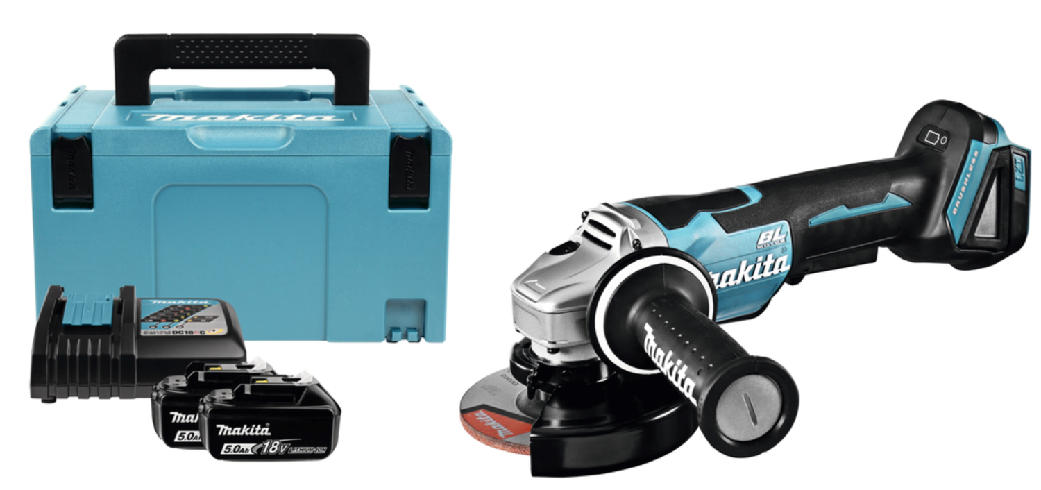 Makita DGA508RTJ 18V Li-Ion Accu haakse slijper set (2x 5.0Ah accu) in Mbox - 125mm - koolborstelloos - softstart-image