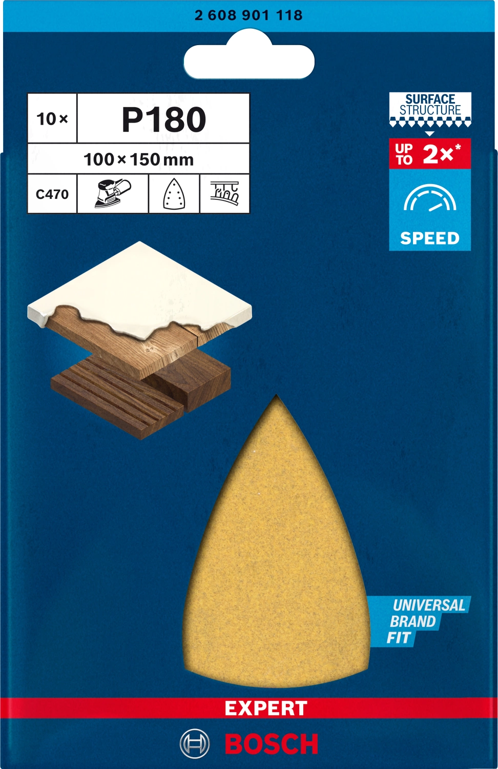 Bosch EXPERT 2608901118 - EXPERT Abrasif C470 Best for Wood and Paint, 100 x 150 mm, grain 180, 7 trous, 10x-image
