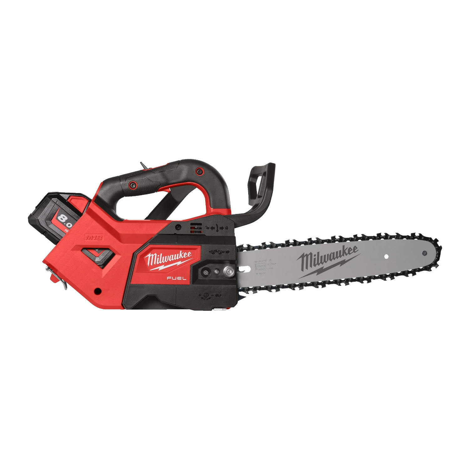 Milwaukee M18 FTHCHS30-802 Ensemble de tronçonneuse sans fil 18V Li-ion (2x batterie 8.0Ah) avec poignée - 30cm-image