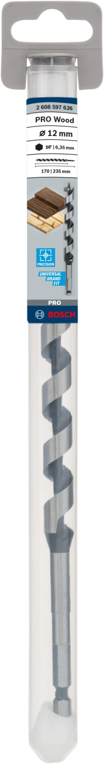 Bosch 2608597626 - Mèche à bois hélicoïdale, six pans 12 x 170 x 235 mm, d 6,35 mm-image