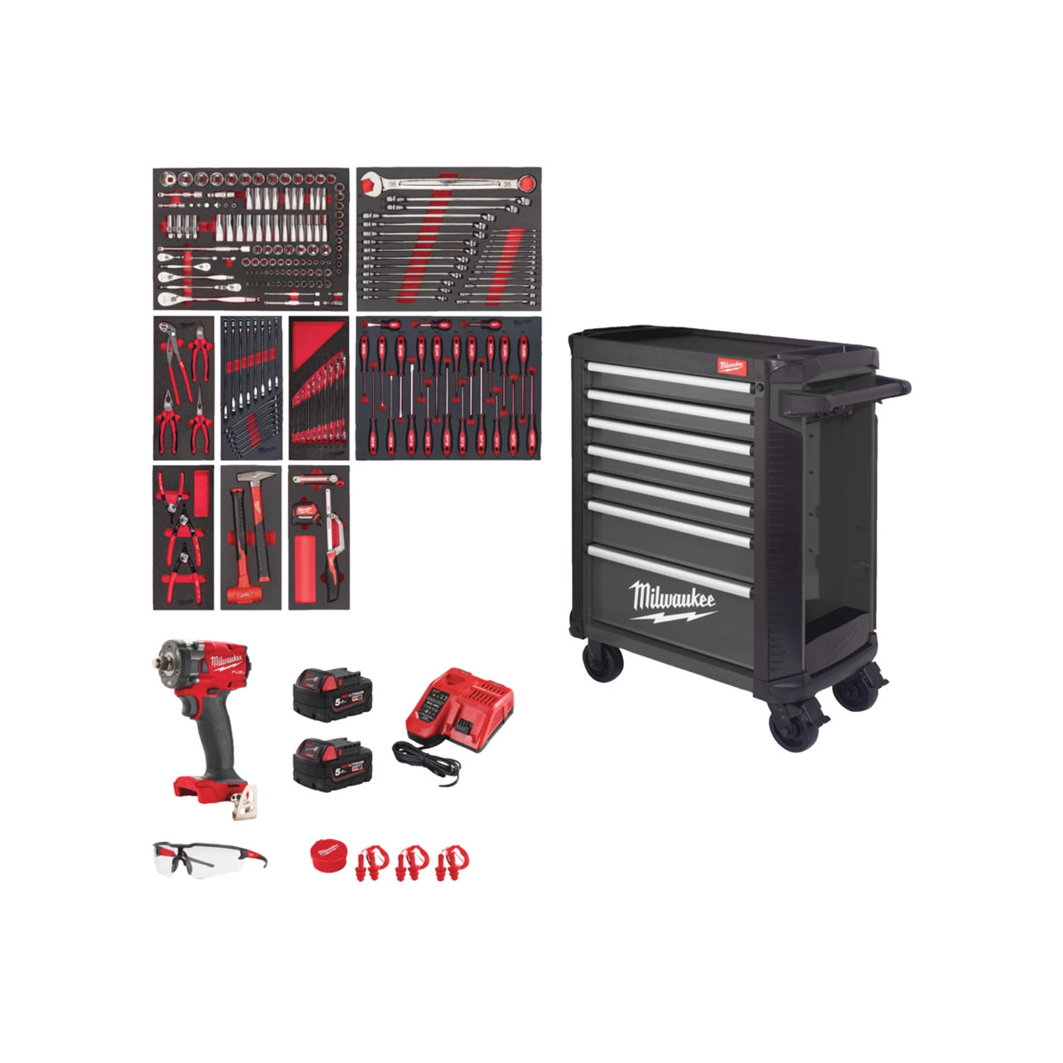 Milwaukee 4932500743 TOOLGUARD™ Stalen Gereedschapswagen gevuld - 246-delig - 7 laden - 30" / 78 cm-image