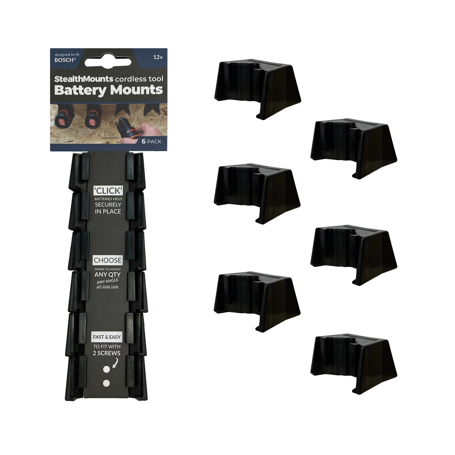 StealthMounts BM-BO108-BLK-6 Accuhouder voor Bosch 10.8/12V - Zwart - 6-pack-image