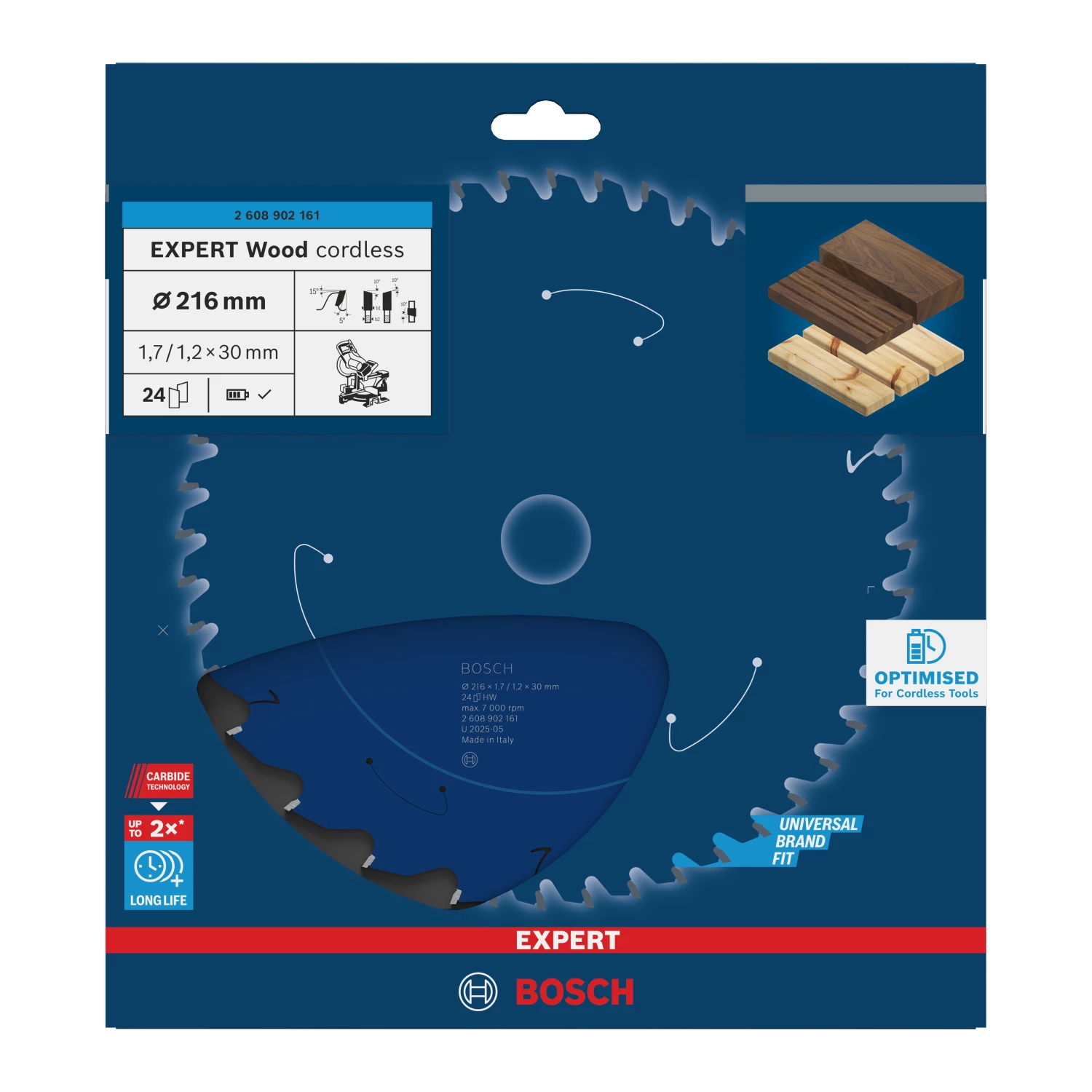 Bosch 2608902161 Lame de scie à tronçonner sans fil EXPERT pour bois - 216 x 30 x 24D