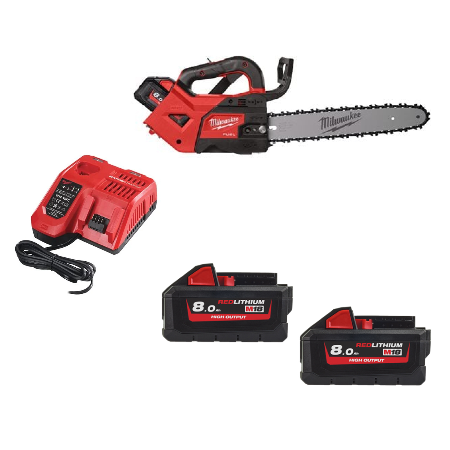Milwaukee M18 FTHCHS35-802 18V Li-Ion accu kettingzaag set (2x 8.0Ah) - 35 cm-image