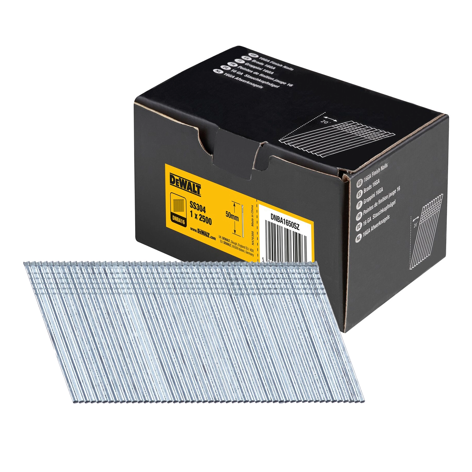 DeWALT DNBA1650SZ RVS Brads schuin 20° - 16 Gauge - 1.6x50mm (2500st)-image