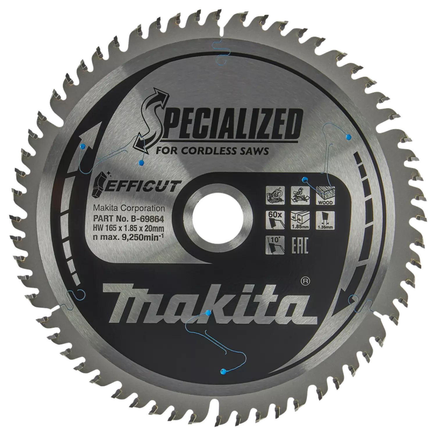Makita B -69858 Lame de scie circulaire - 165 x 20 x 1,85 mm - 60 dents - Bois-image