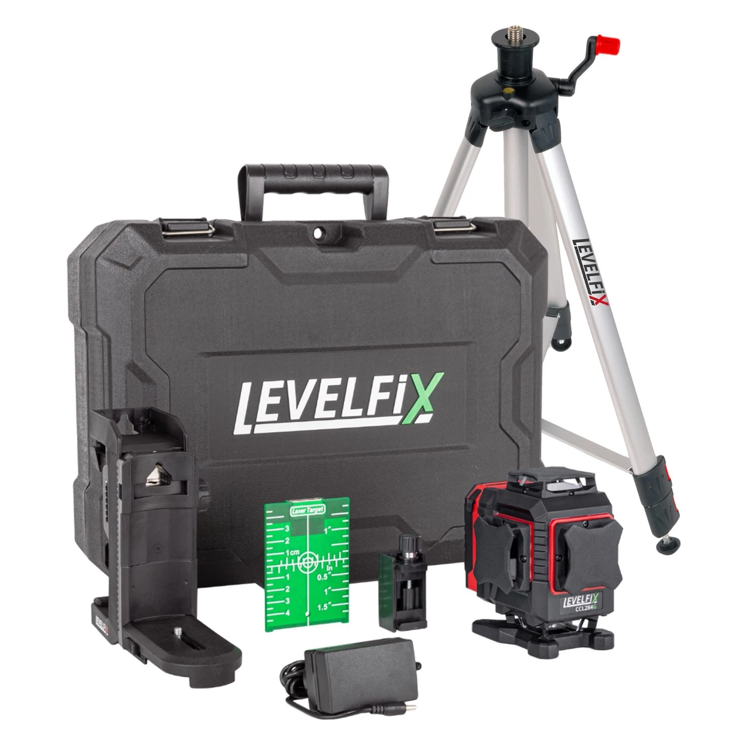 Levelfix CCL284G Laser à croix 4D 360° avec trépied dans un coffret - vert - 30 m - 16 lignes - Bluetooth - IP53-image