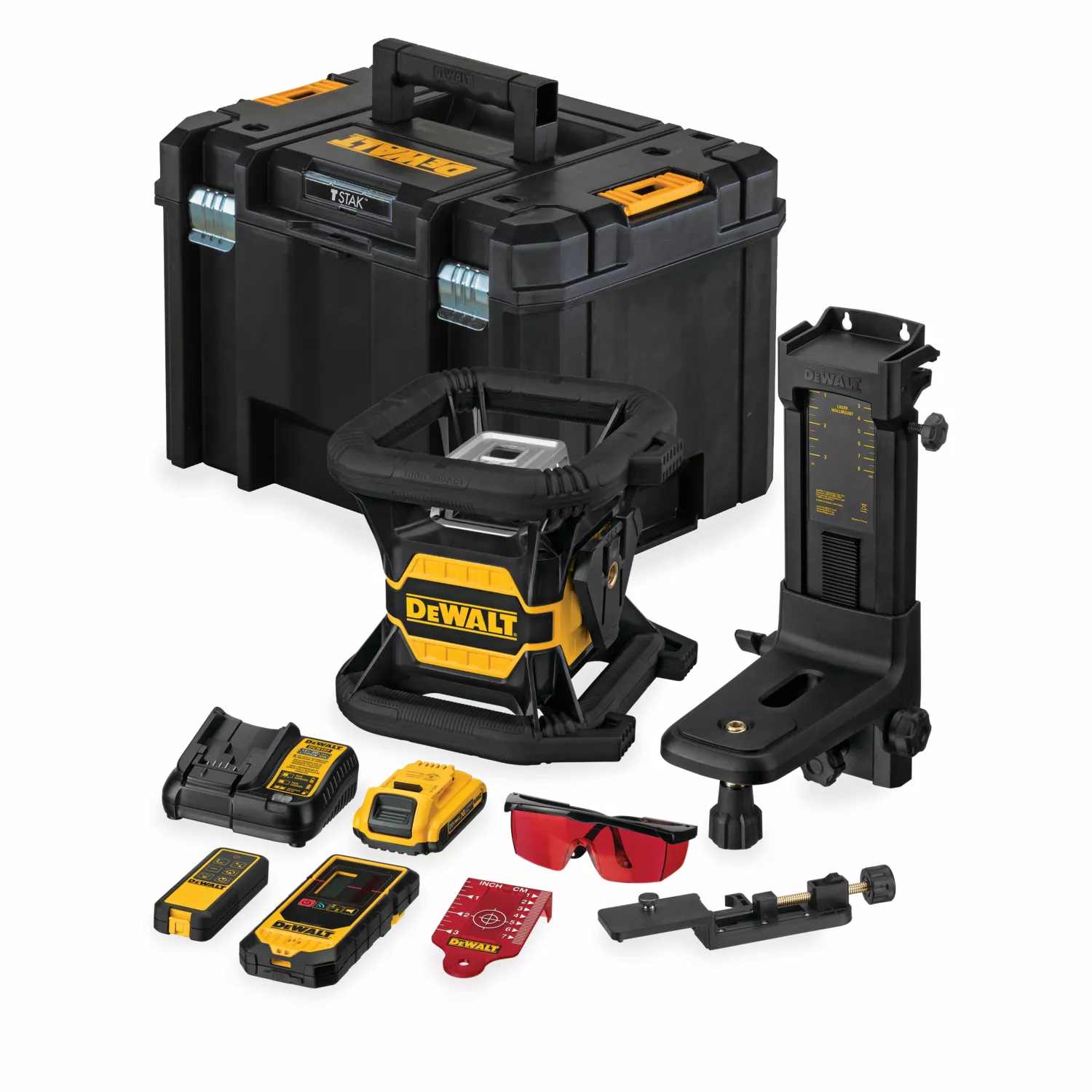 DeWALT DCE080D1RS 18V Ensemble de laser rotatif incl. récepteur dans une mallette - Rouge - 30m - IP67-image