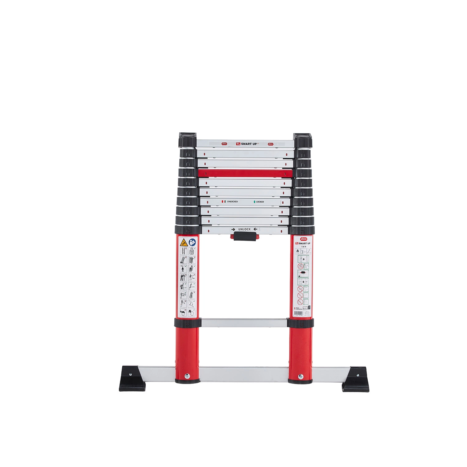 Altrex TL Smart Up Go Échelle télescopique - Aluminium - 1 x 11 marches - hauteur de travail max. 4,2 m - avec barre de stabilité-image