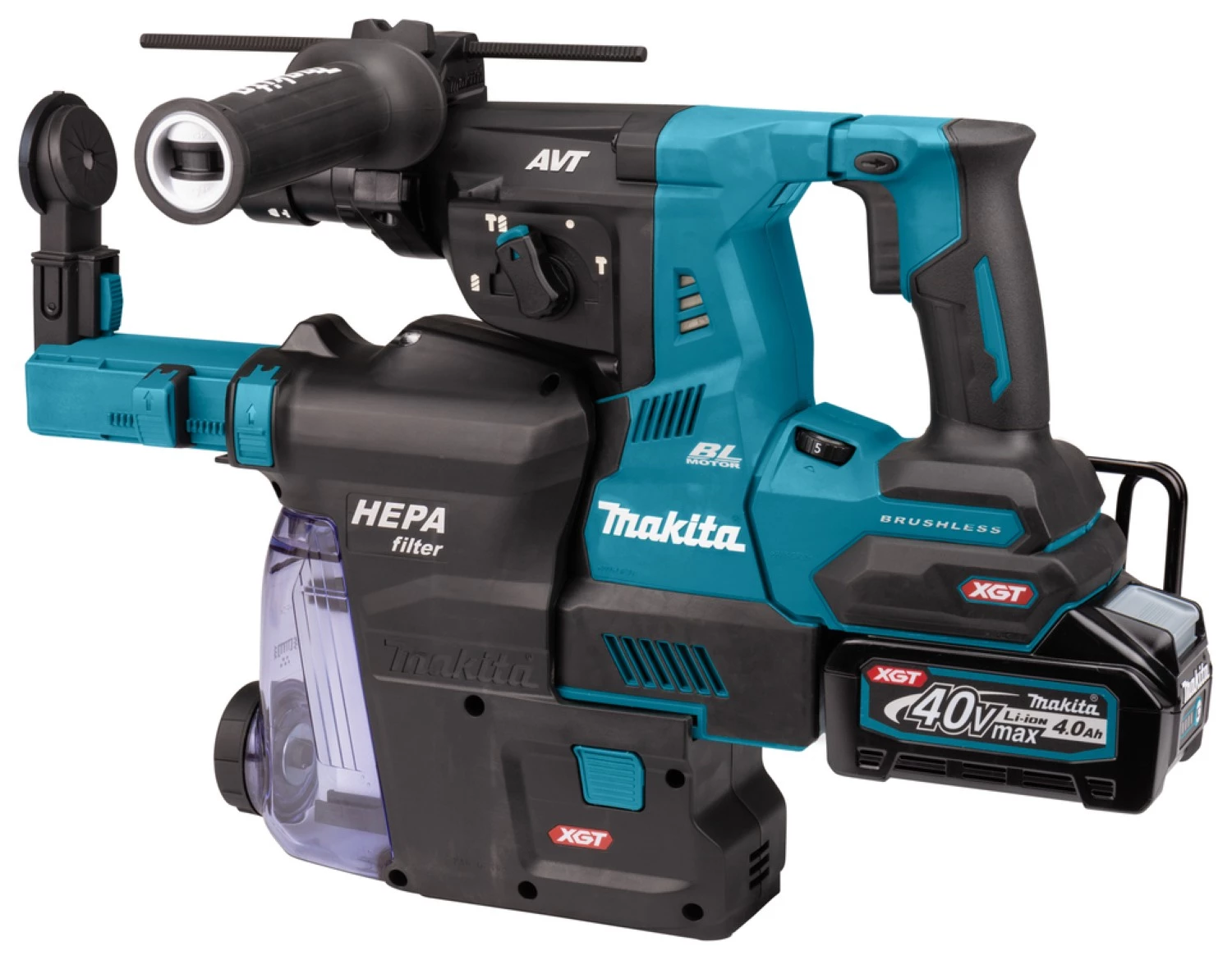 Makita HR004GM202 XGT 40V Max Li-Ion accu SDS-Plus combihamer set (2x 4,0Ah) incl. stofafzuigsysteem in Mbox - 2,9J - koolborstelloos-image