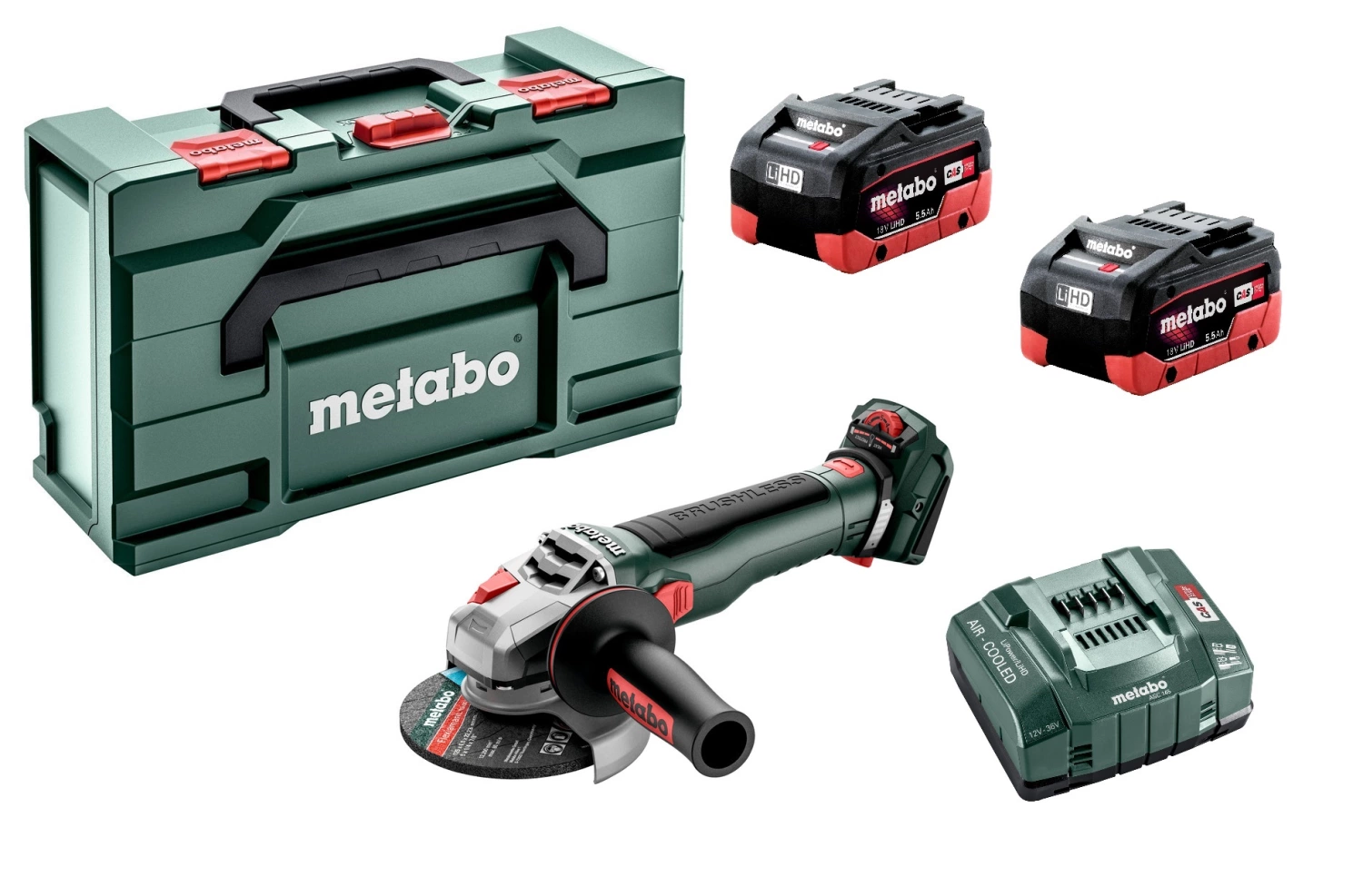 Metabo WVB 18 LT BL 11-125 Quick 18V Li-ion Accu haakse slijper set (2x Li-HD 5.5Ah) in MetaBox-image