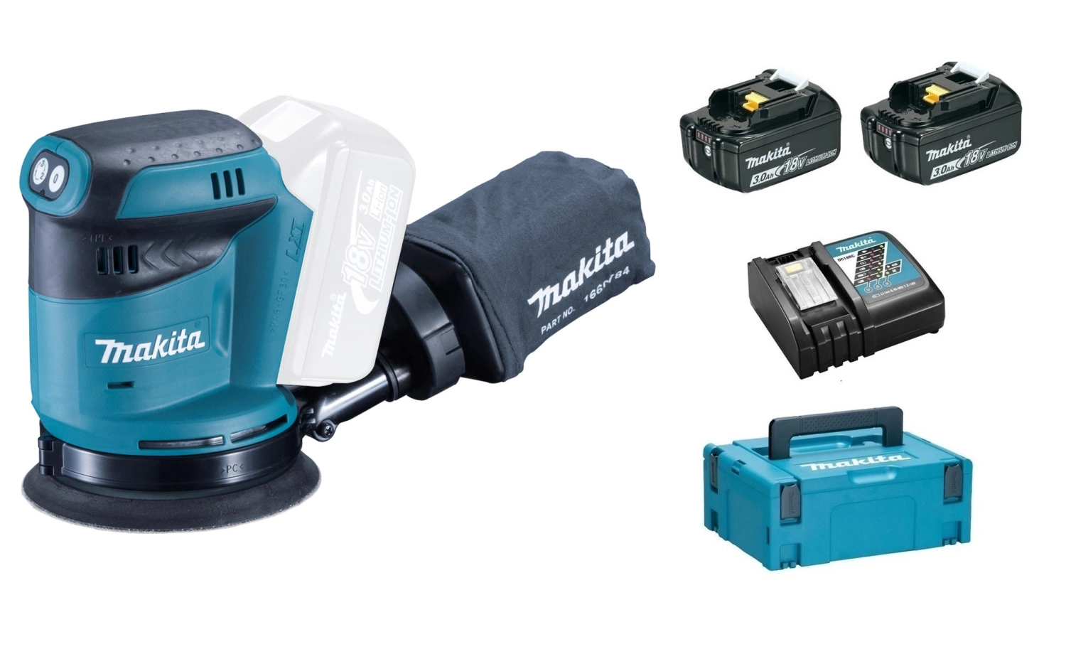 Makita DBO180RFJ Ponceuse excentrique à batteries 18V Li-Ion set (2x batterie 3.0Ah) dans MAKPAC - 125mm-image