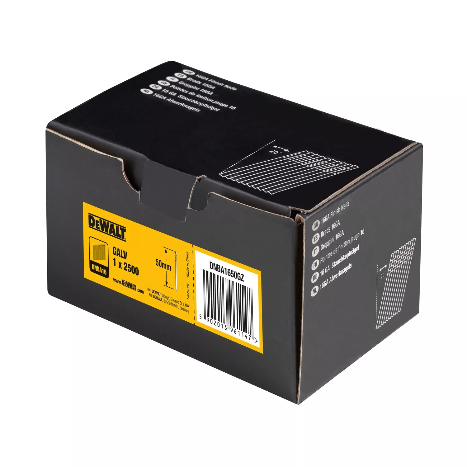 DeWALT DNBA1650GZ Gegalvaniseerde Brads schuin 20° - 16 Gauge - 1.6x50mm (2500st)-image