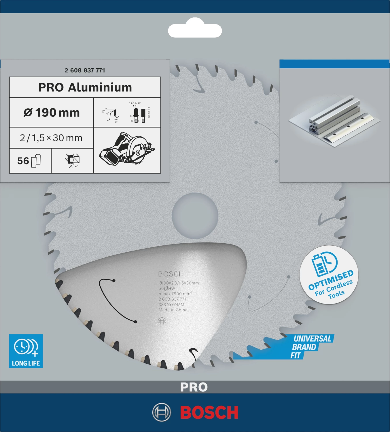 Bosch 2608837771 PRO cirkelzaagblad - 190 x 30 x 56T - aluminium - cordless-image