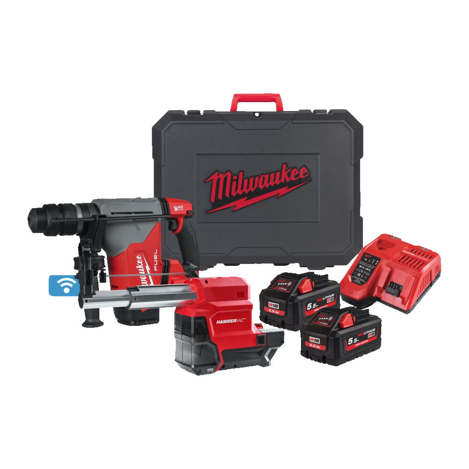 Milwaukee M18 ONEFHPXDEL-552C 18V Li-Ion Accu SDS-plus combihamer incl. stofafzuiging set (2x 5.5Ah accu) in HD box - 5J - koolborstelloos-image