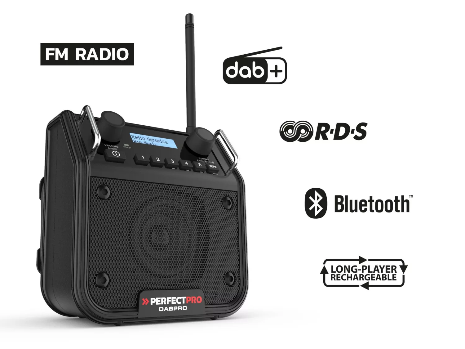 PerfectPro DABPRO2 Bouwradio - FM RDS / DAB+ - AUX-in - bluetooth - werkt op netstroom en batterij-image