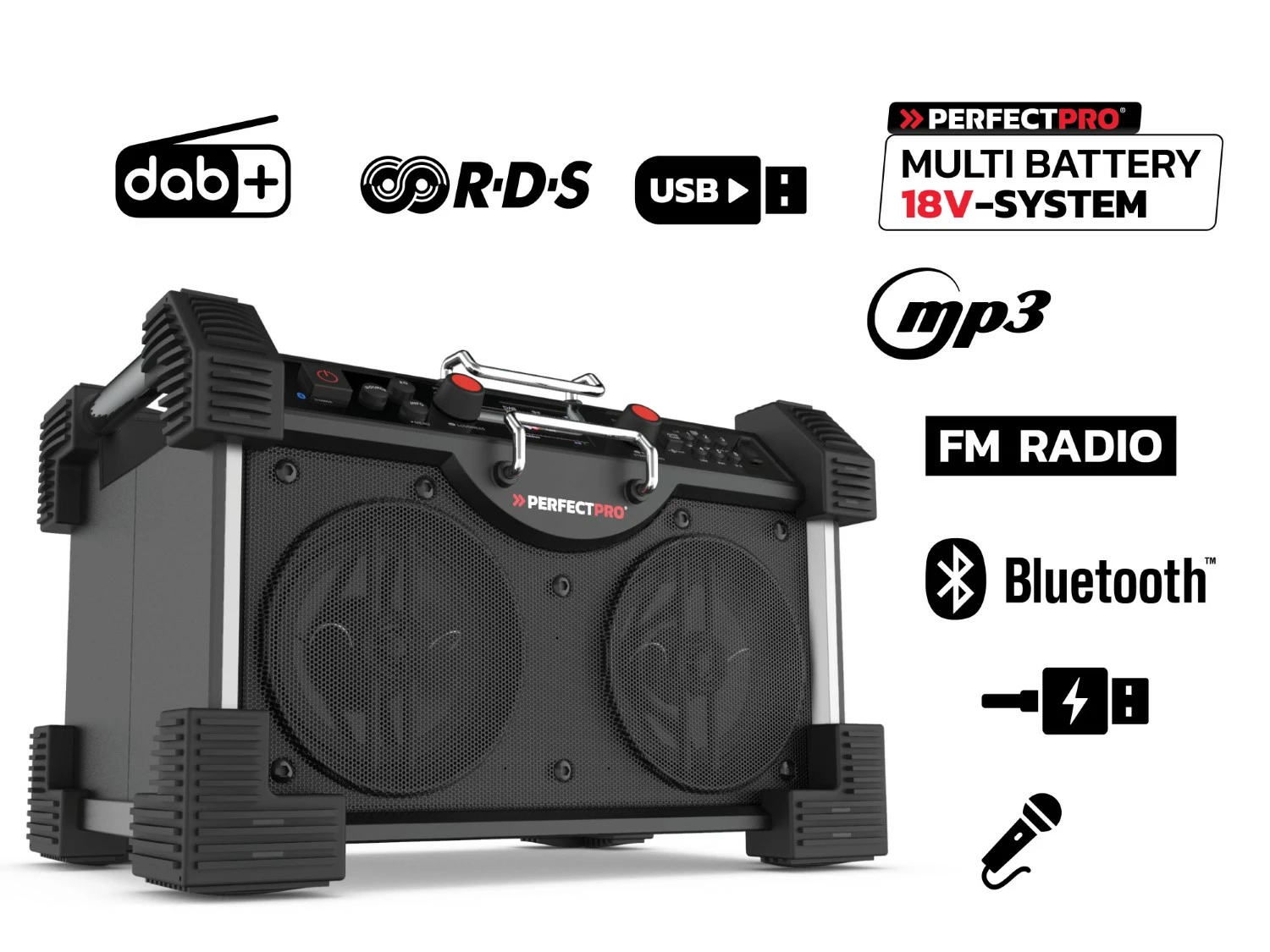 PerfectPro ROCKHART RH4 18V multi battery Bouwradio - FM RDS - DAB+ - Bluetooth - AUX In-image