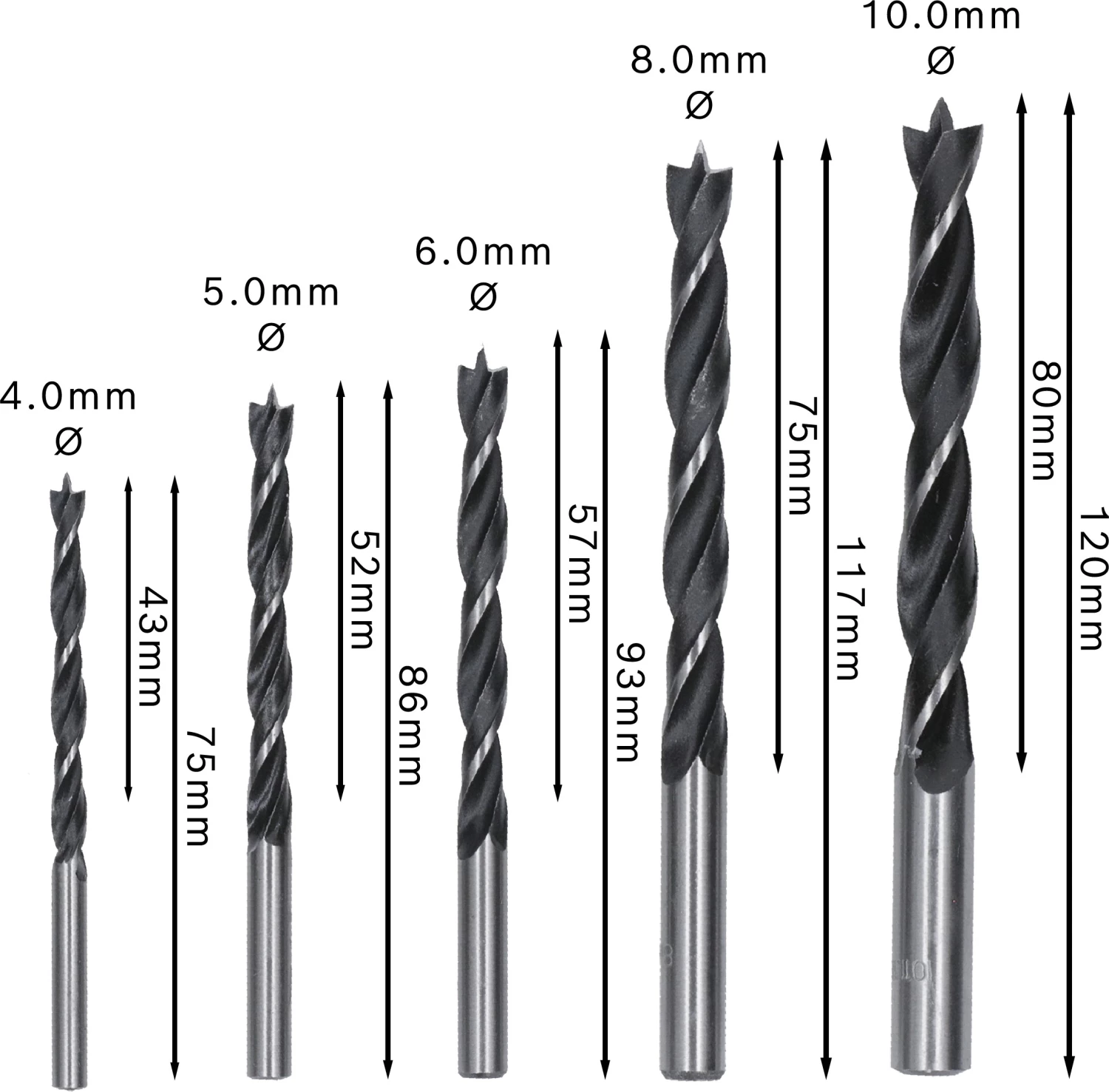 Bosch 2607010527 - Set 5 pièces mèche hélicoïdal à bois Robust Line, 4; 5; 6; 8; 10 mm-image