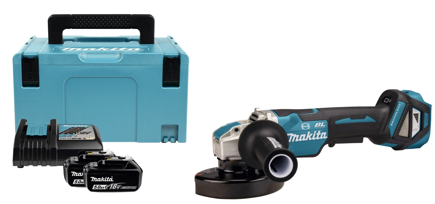 Makita DGA519RTJ 18V Li-Ion Accu haakse slijper set (2x 5.0Ah accu) in Mbox - X-Lock - 125mm - koolborstelloos-image